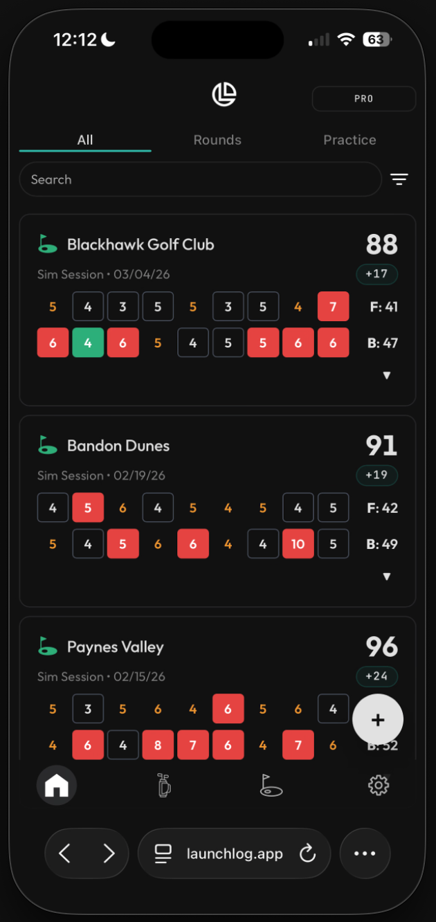 Launch Log rounds list and scores